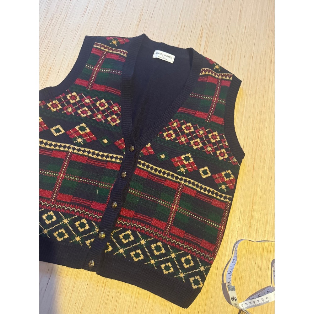 Alfred Dunner Vintage Knit Sweater Vest Navy Plaid Fair Isle Button Large
44
